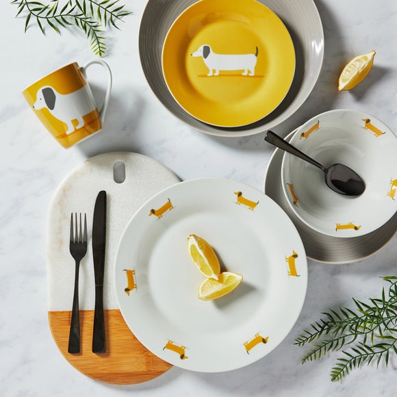 Bertie Sausage Dog 12 Piece Ochre Dinner Set Dunelm