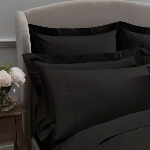 Dorma 300 Thread Count 100 Cotton Sateen Plain Black Cuffed Pillowcase Dunelm