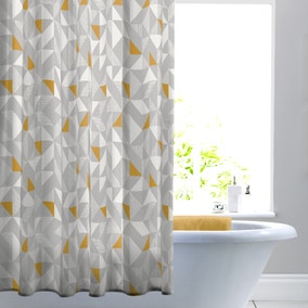 Elements Geo Ochre Shower Curtain Dunelm, Grey Geometric Shower Curtain Uk