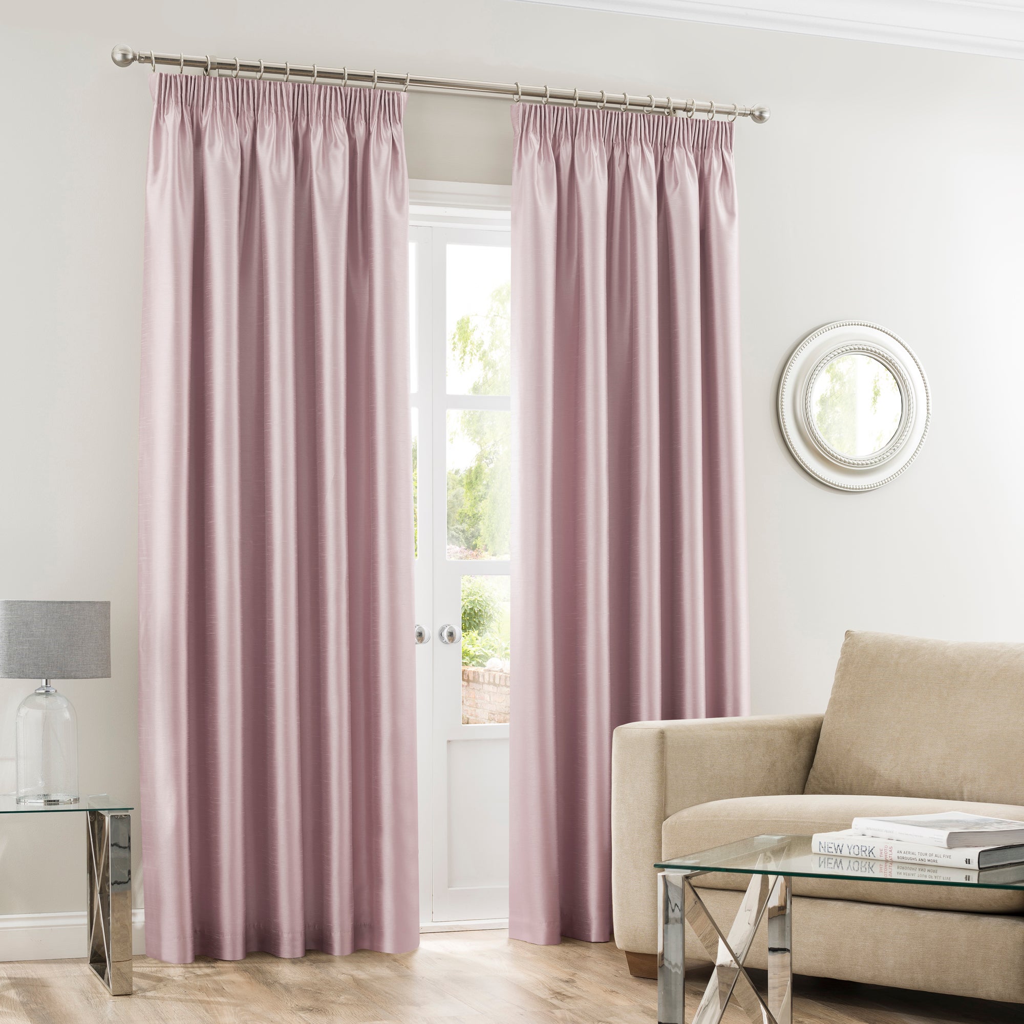 Montana Blush Pencil Pleat Curtains | Dunelm