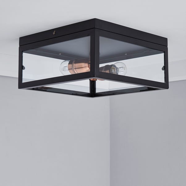 Aneska 2 Light Black And Copper Flush Ceiling Fitting Dunelm - Black Square Glass Ceiling Light