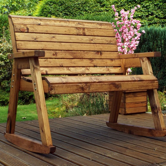 wooden outdoor rocking bench