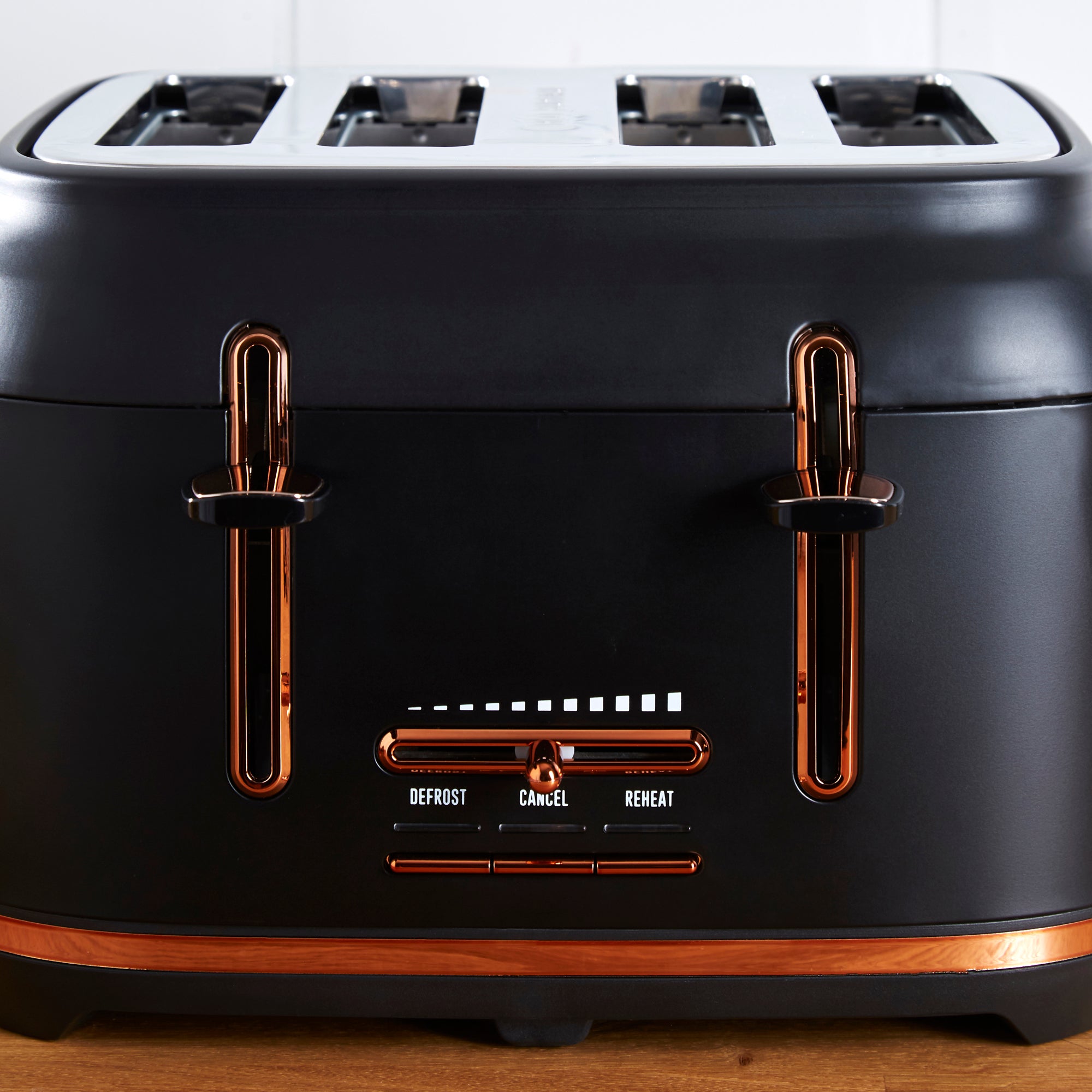 Dunelm 4 Slice Matt Black &amp; Copper Toaster | Dunelm
