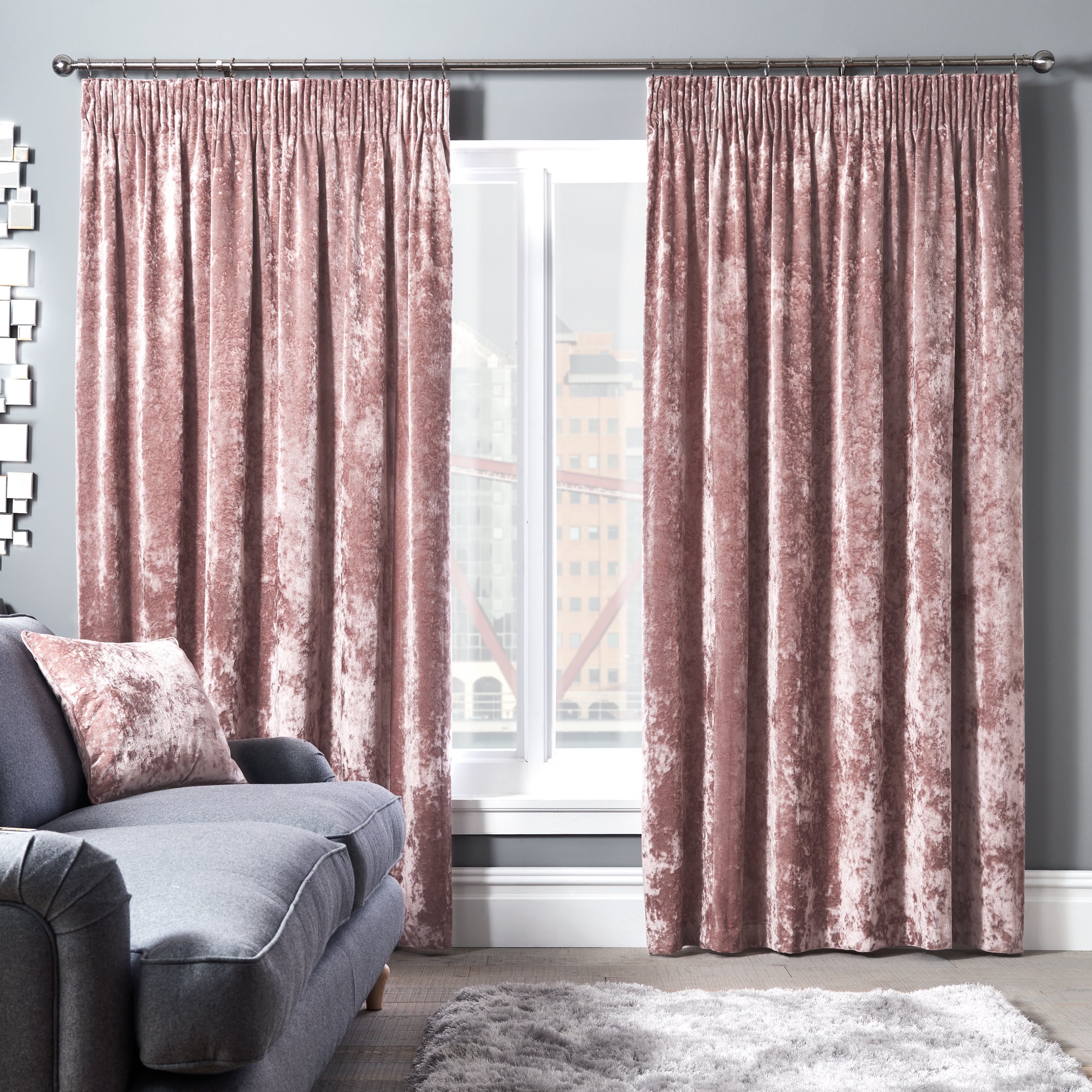 Crushed Velour Blush Pencil Pleat Curtains Dunelm