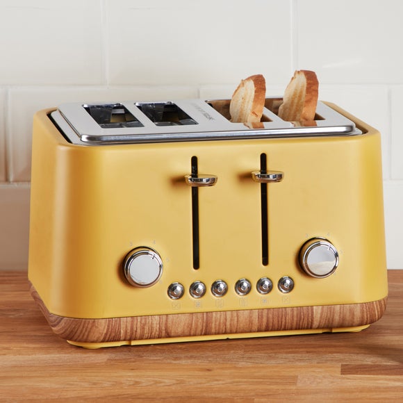 Contemporary 4 Slice Ochre Yellow Toaster Dunelm