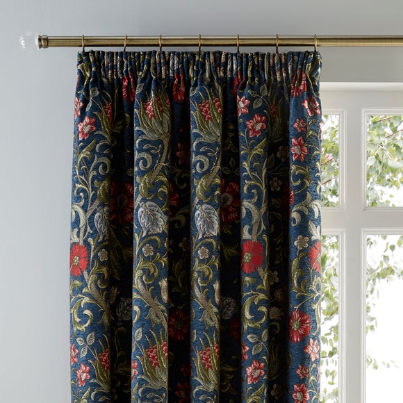 Betsy Chenille Jacquard Navy Pencil Pleat Curtains Dunelm