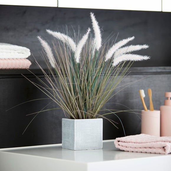 Artificial Foxtail Grass in Grey Pot 49cm Dunelm