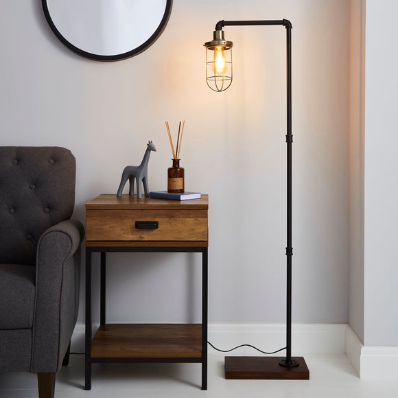 Milas Pipe Black Industrial Floor Lamp Dunelm