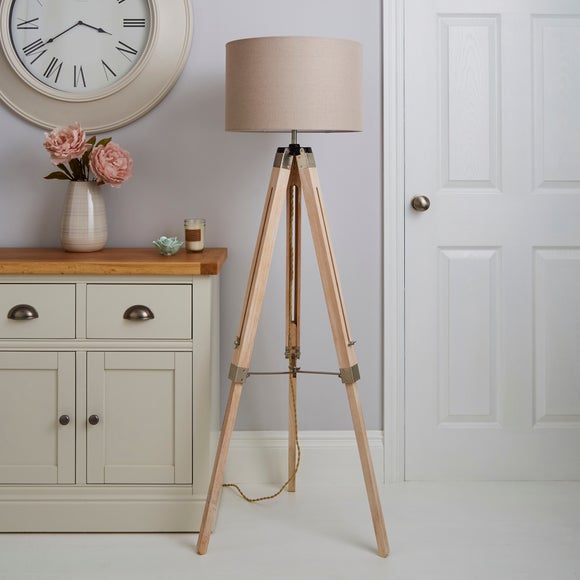 Trio Tripod Light Wood Floor Lamp Dunelm