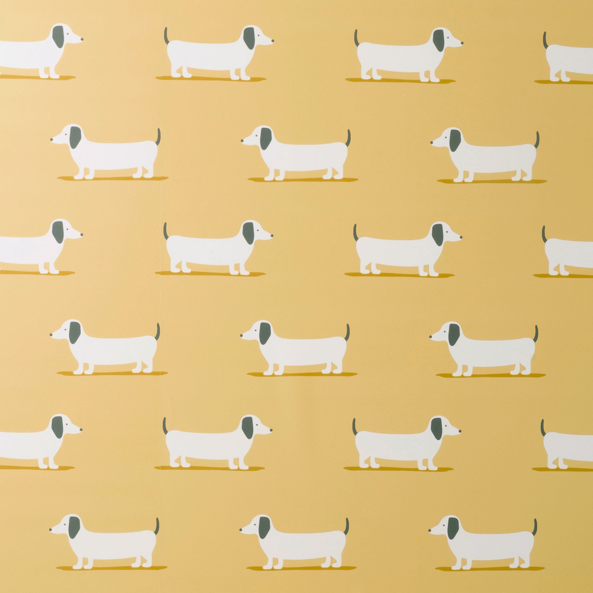 Bertie Sausage Dog Ochre Wallpaper Dunelm