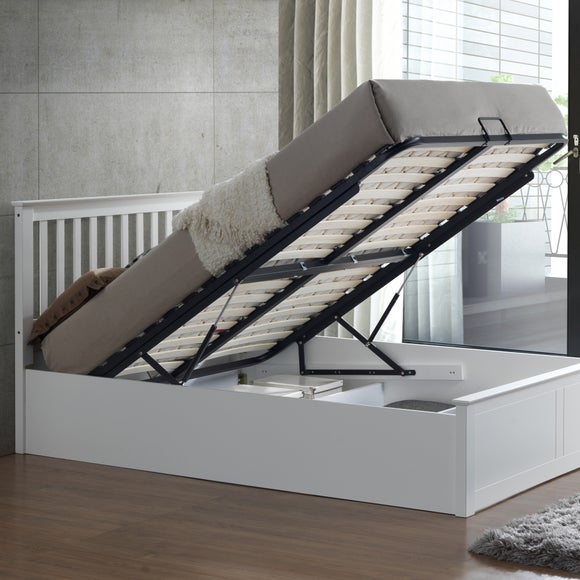 Malmo White Wooden Ottoman Bed Dunelm