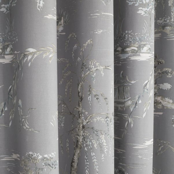 Chinoiserie Grey Blackout Eyelet Curtains Dunelm