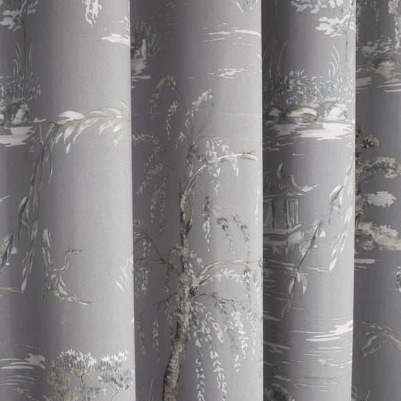 Chinoiserie Grey Blackout Eyelet Curtains Dunelm