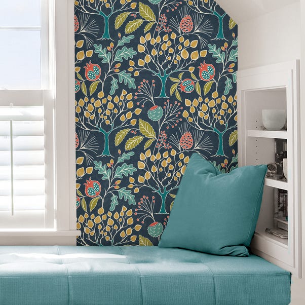 NuWallpaper Groovy Garden Navy Self Adhesive Wallpaper | Dunelm