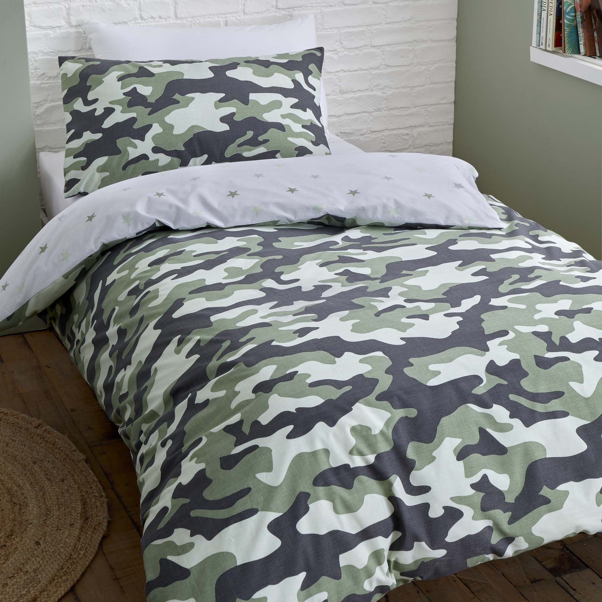 Camouflage Green Reversible Twin Pack Duvet Cover And Pillowcase Set Dunelm