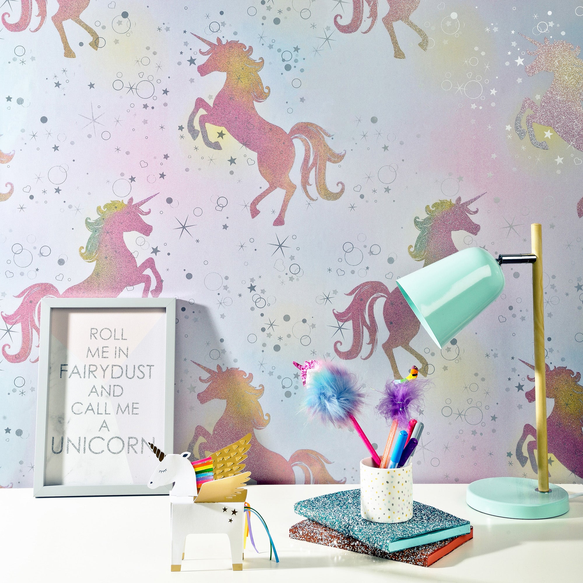 Coloroll Dancing Unicorn Pink Wallpaper | Dunelm