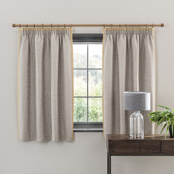 Boucle Border Natural Ochre Pencil Pleat Curtains Dunelm