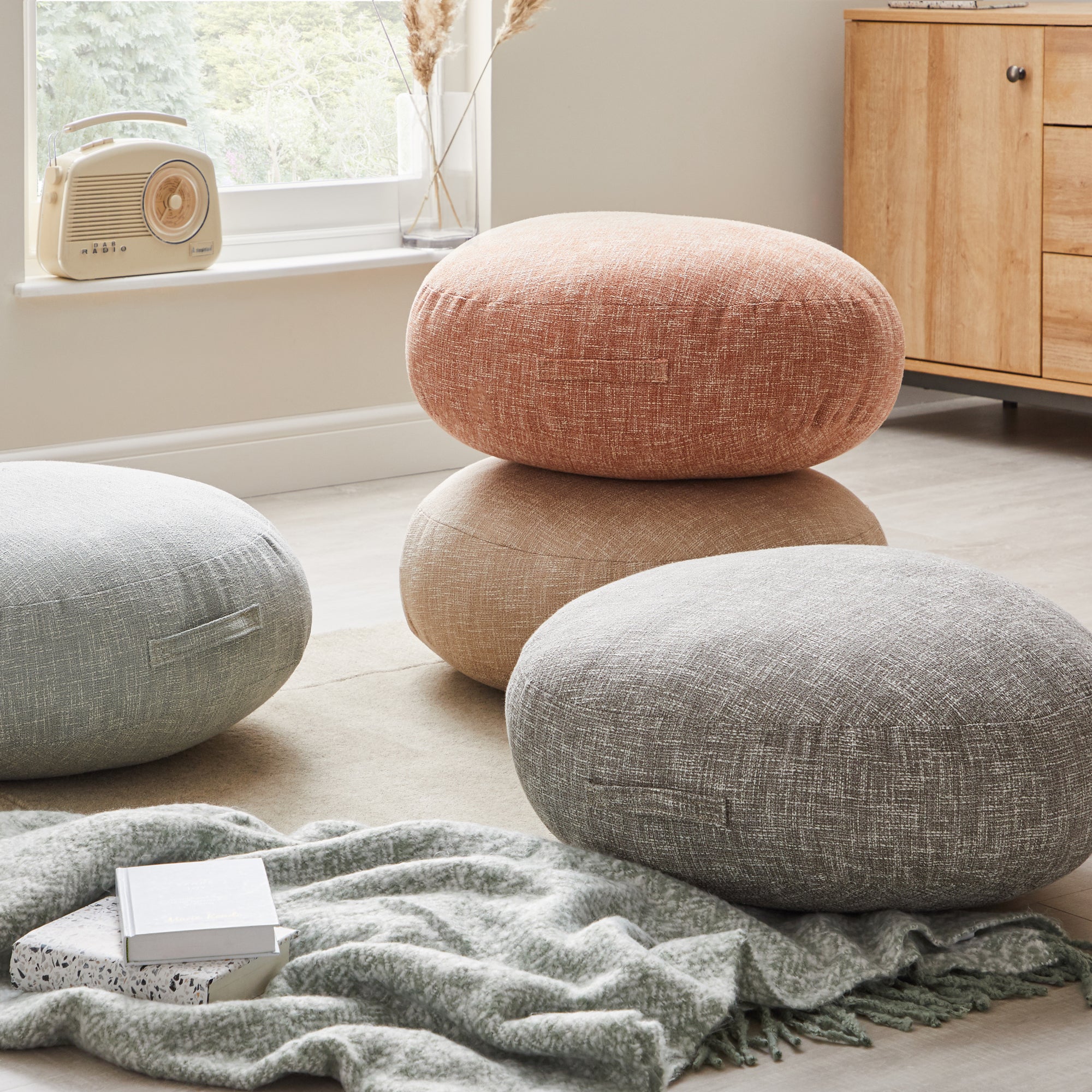 Boucle Duck Egg Floor Cushion | Dunelm