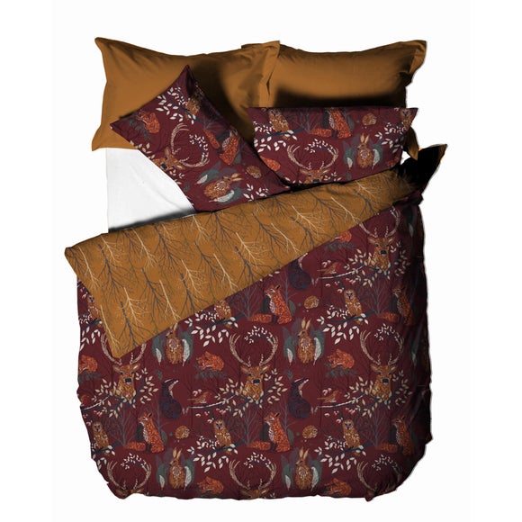 riva forest fauna rust duvet cover and pillowcase set