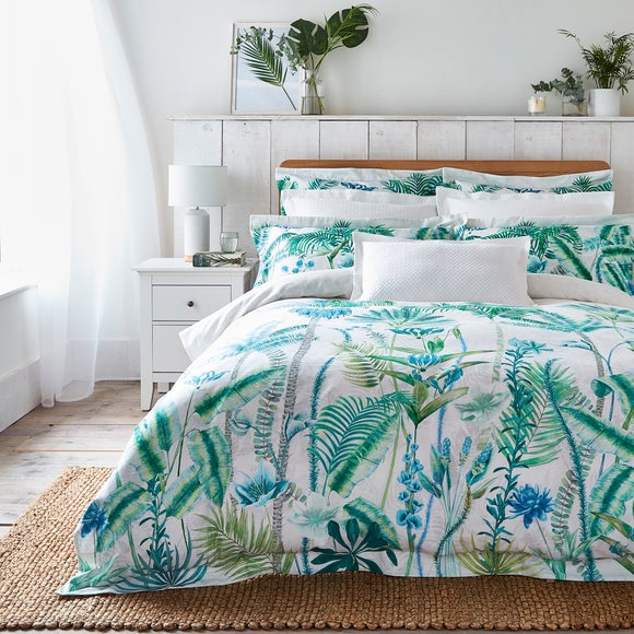 Dorma Mustique Green Reversible 100 Cotton Duvet Cover and Pillowcase