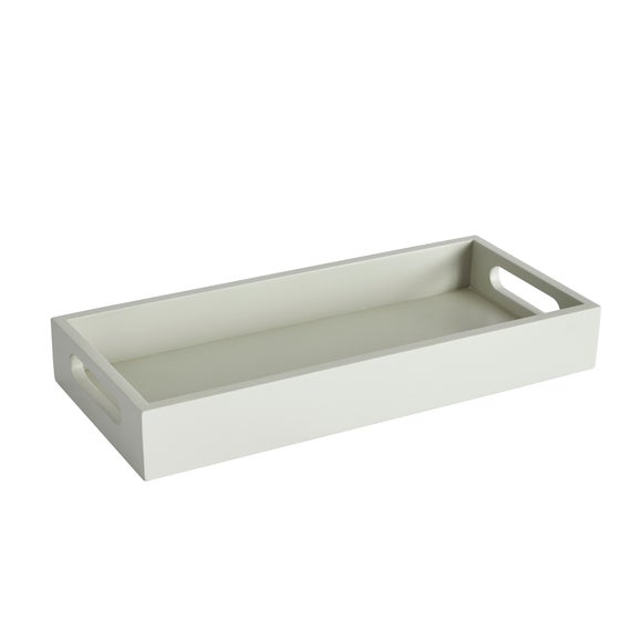 Long and Thin Painted Wooden Tray Grey Dunelm