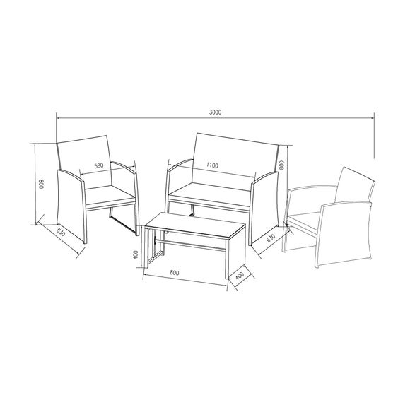 cancun 4 seater rattan taupe conversation set