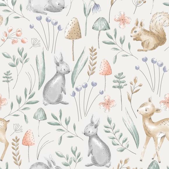 Woodland Animals Neutral Wallpaper Dunelm