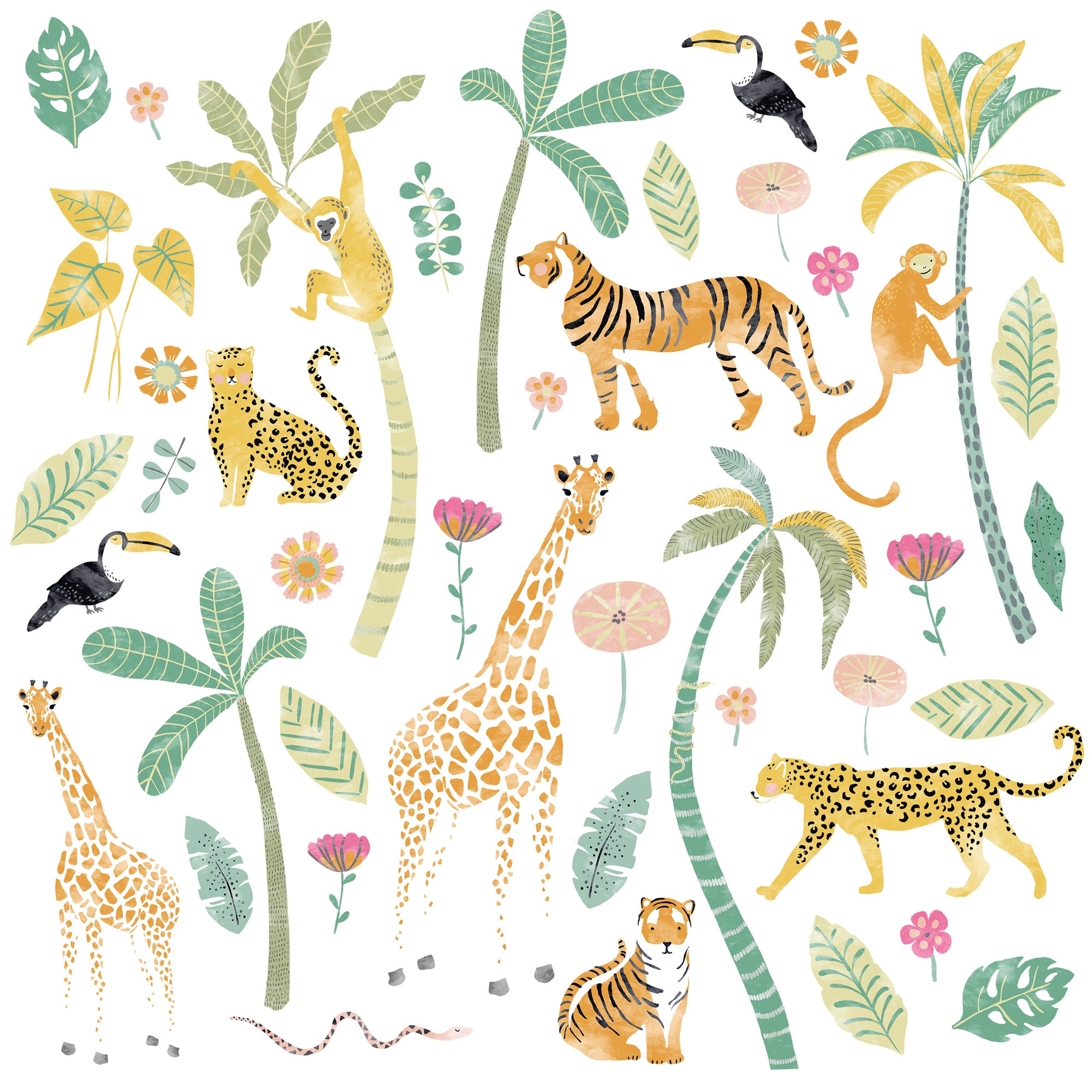 Equatorial Jungle Animals Large Wall Stickers | Dunelm