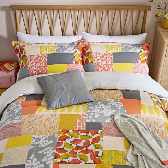 Ginkgo Patchwork Pink and Mustard 100 Cotton Reversible Duvet Cover