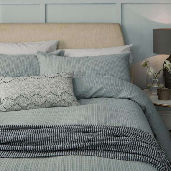 Dabble Lough Green Waffle 100 Cotton Duvet Cover Dunelm