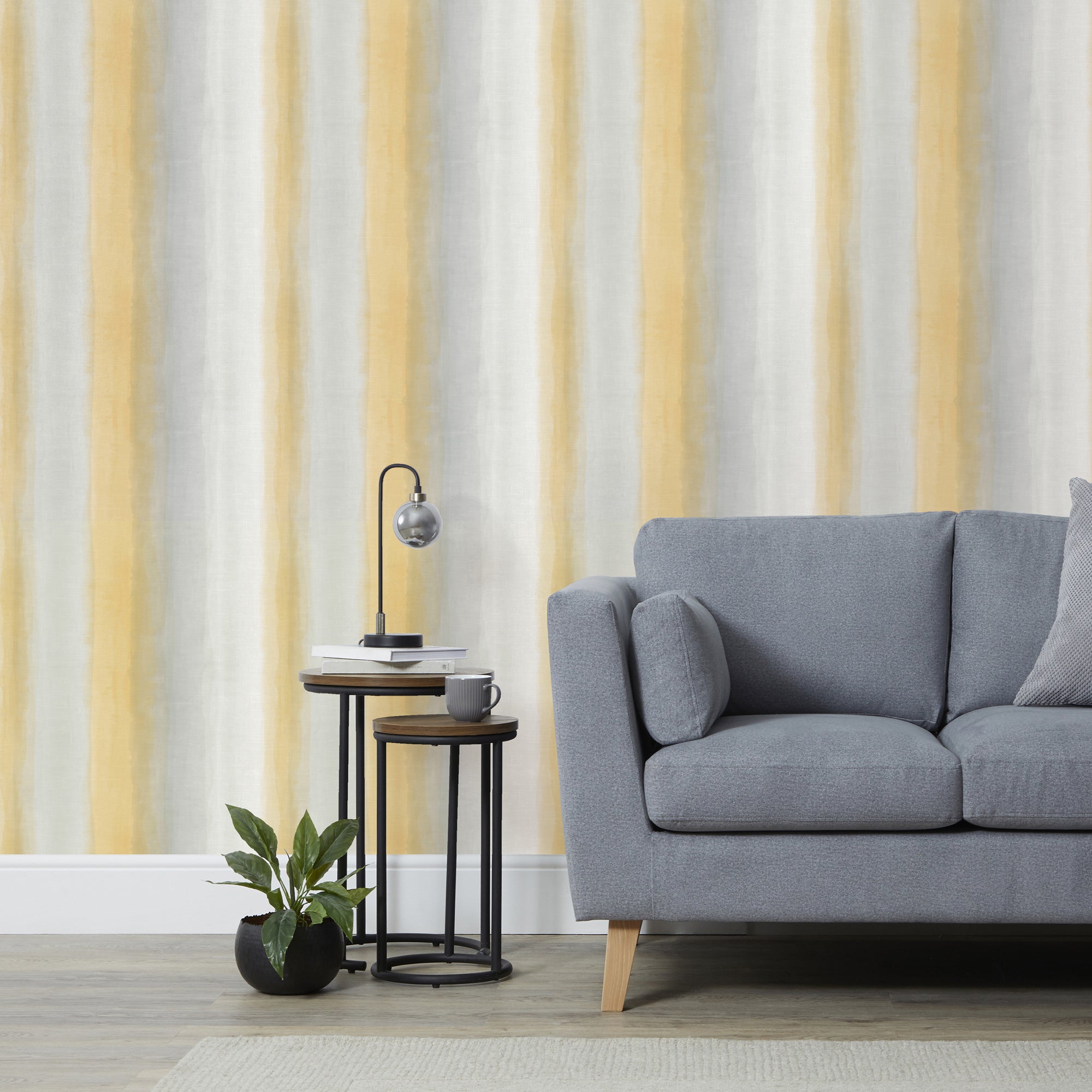 Washy Stripe Ochre Wallpaper | Dunelm