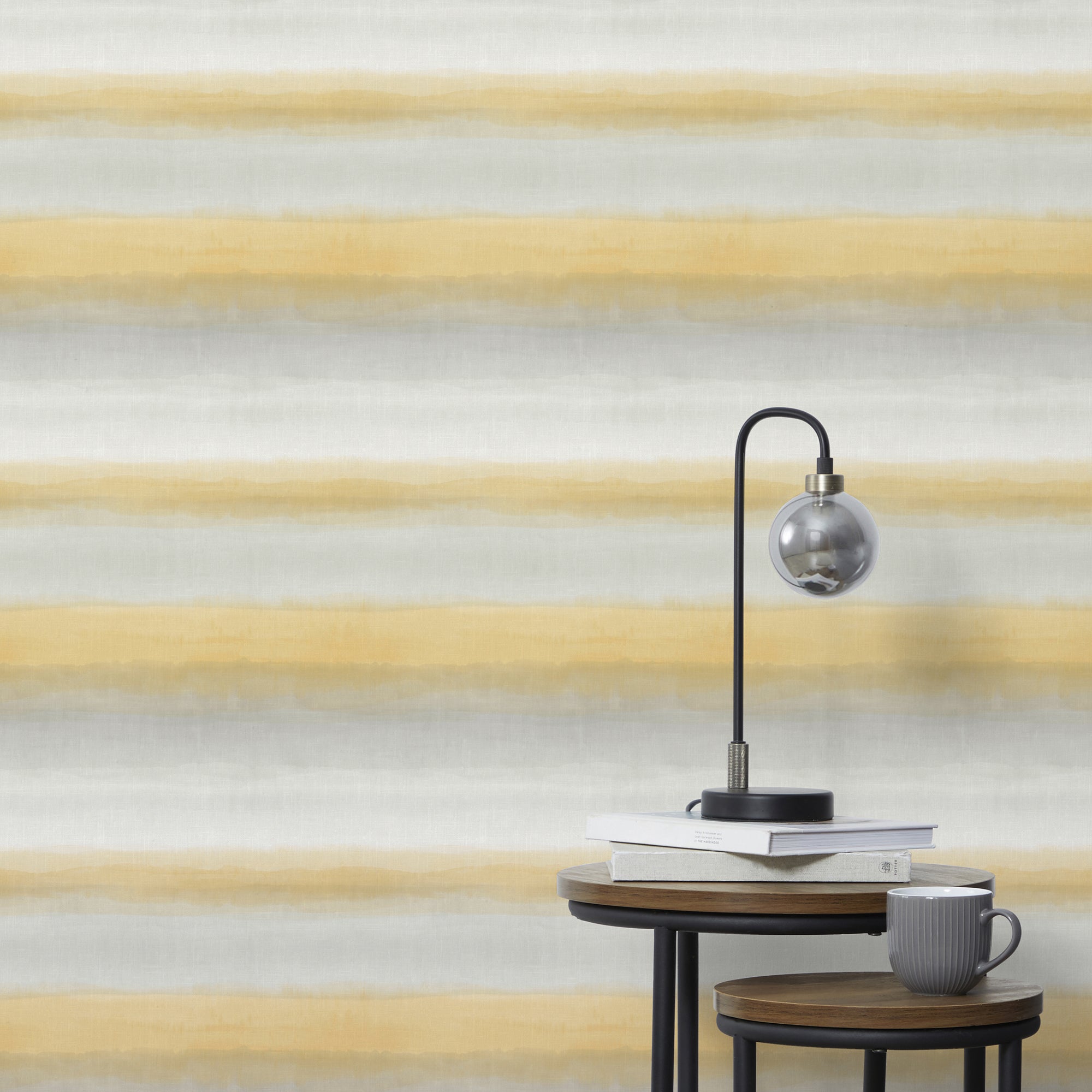 Washy Stripe Ochre Wallpaper | Dunelm