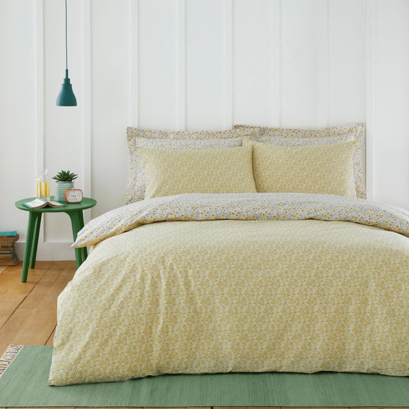 Bessie Ditsy Floral Ochre 100 Cotton Reversible Duvet Cover and Pillowcase Set Dunelm