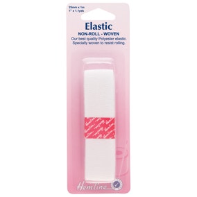 Hemline White Non-Roll Elastic 25mm