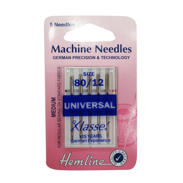 Hemline pack of 5 Medium Sewing Machine Needles Silver