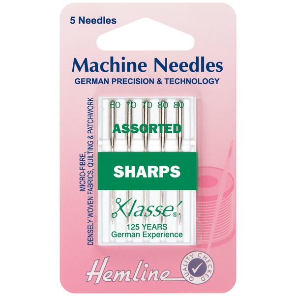 Hemline H105.99 Sharp Assorted Sewing Machine Needles Silver