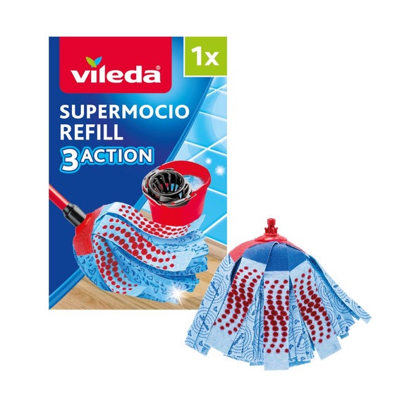 Brand New Vileda Supermocio 3 Action Mop Refill Twin Pack Replacement Head Spare 