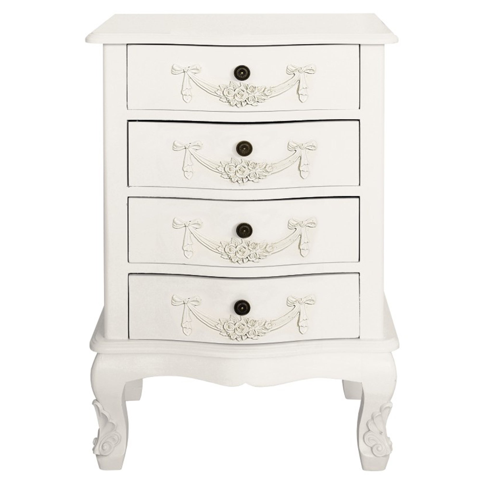 Toulouse 4 Drawer Bedside Table White