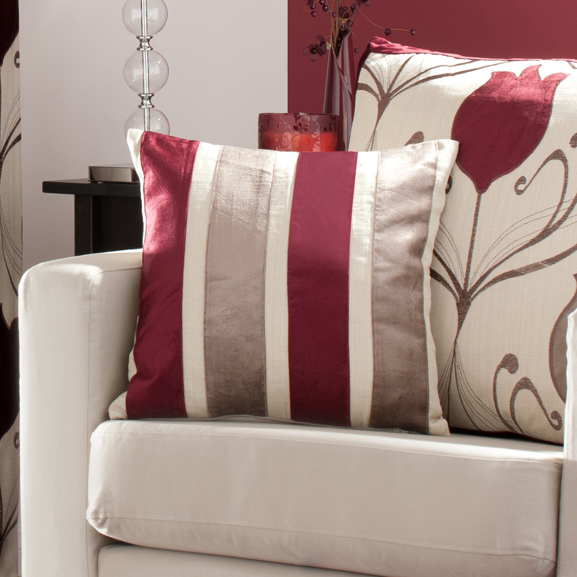 Lalique Wine Striped Cushion Redwhite