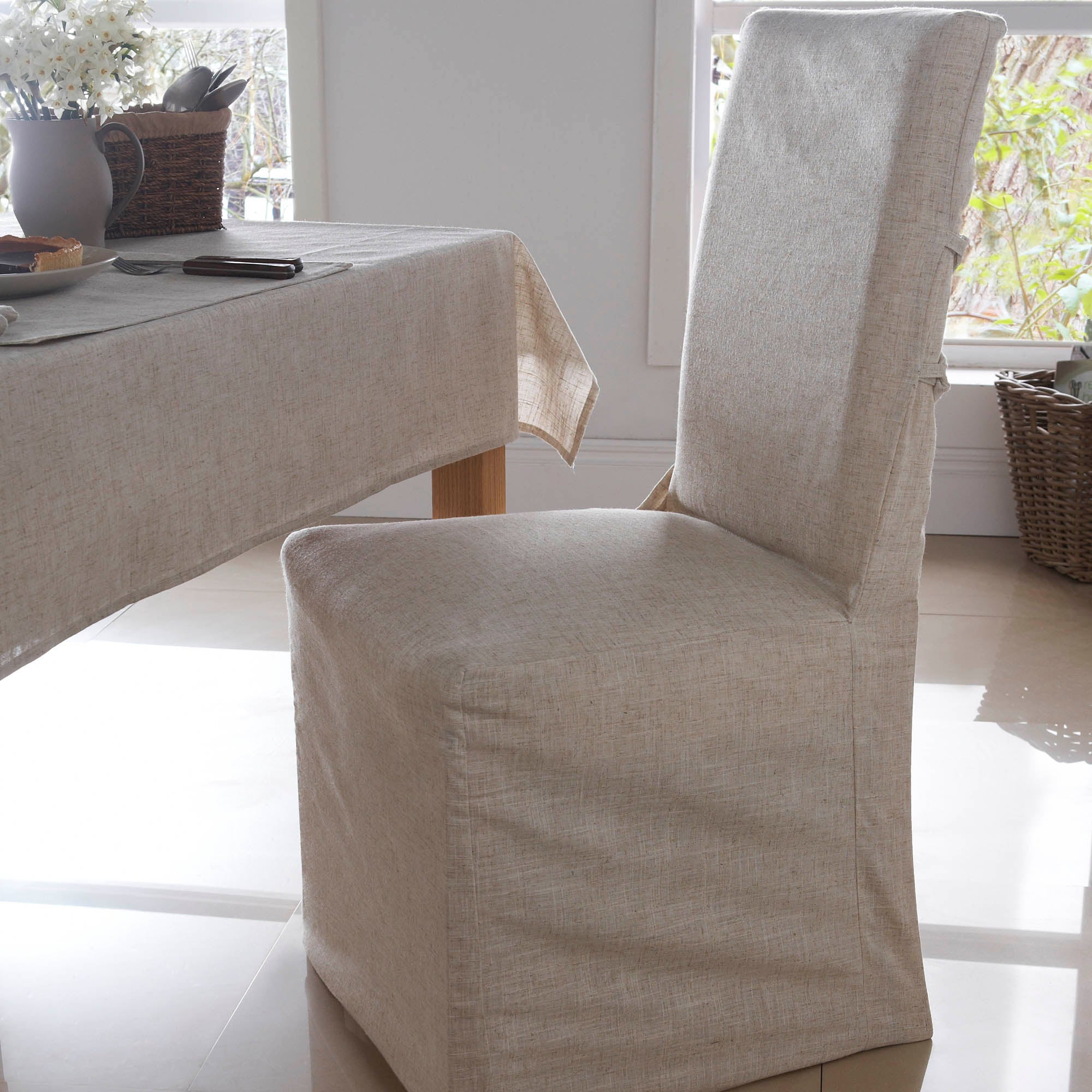 12 50 For Polylinen Pack Of 2 Chair Covers Light Brown Natural Deal Direct Co Uk