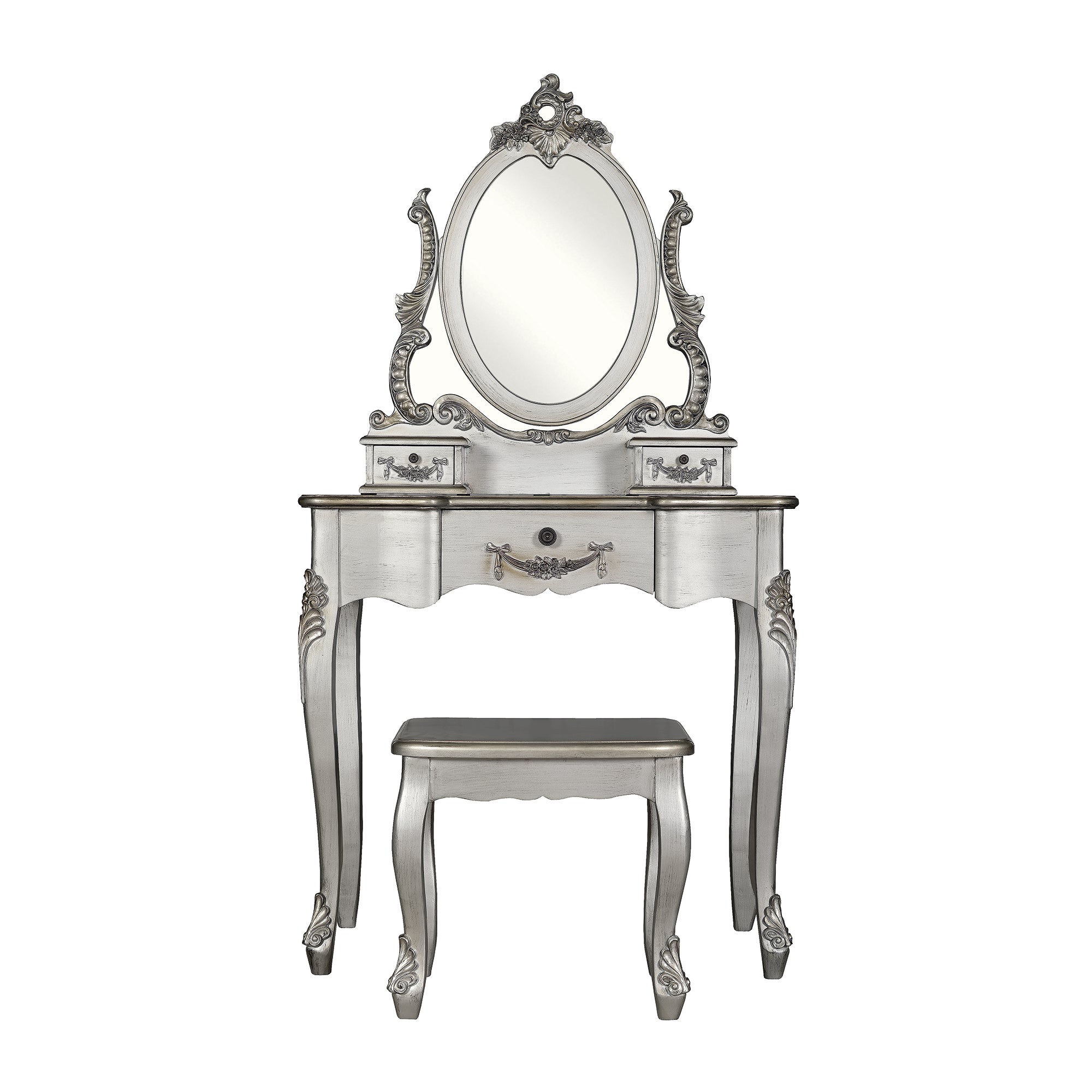 Toulouse 3 Drawer Dressing Table Set With Mirror Silver