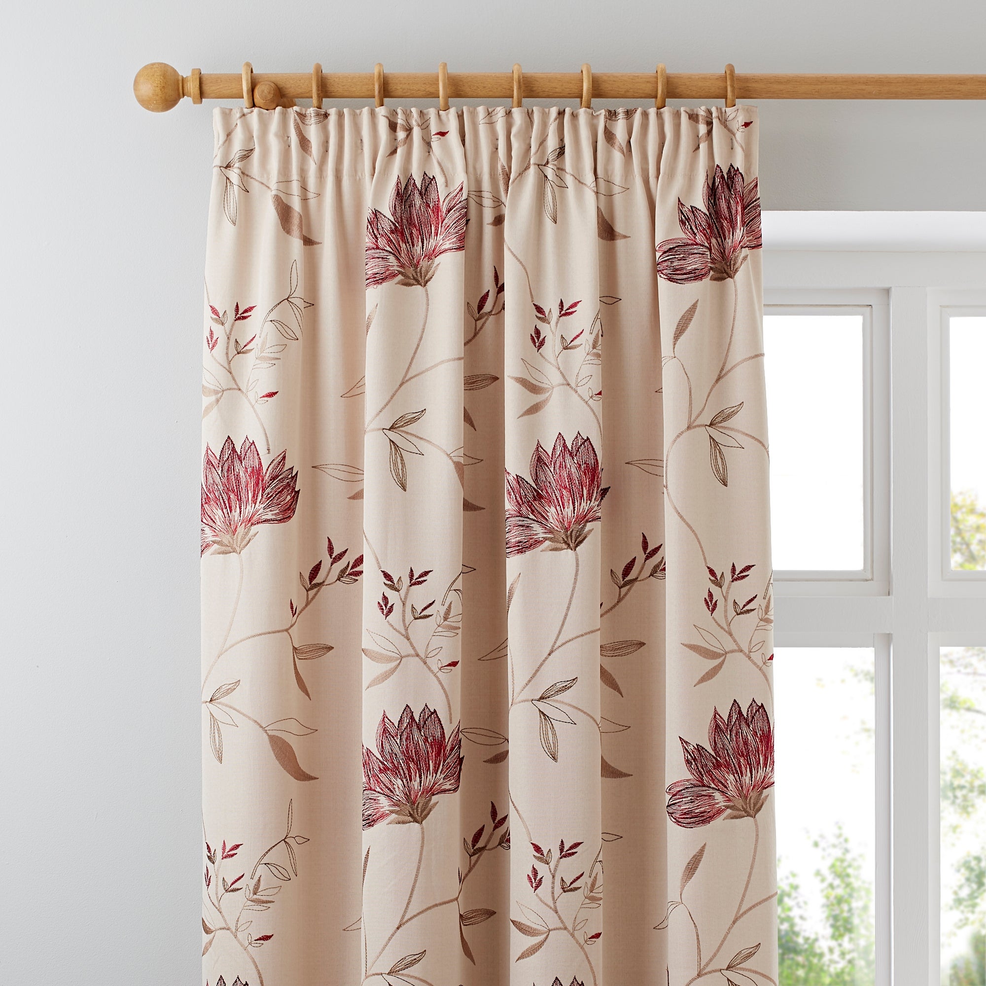 Amelia Red Pencil Pleat Curtains | Dunelm