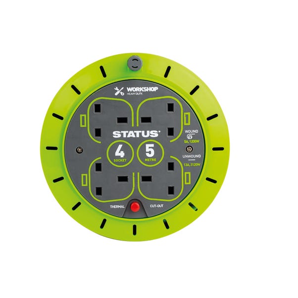 SMJ 5M 4-Gang Extension Reel Lead - 10 Amp With Thermal Cut Out CP0510