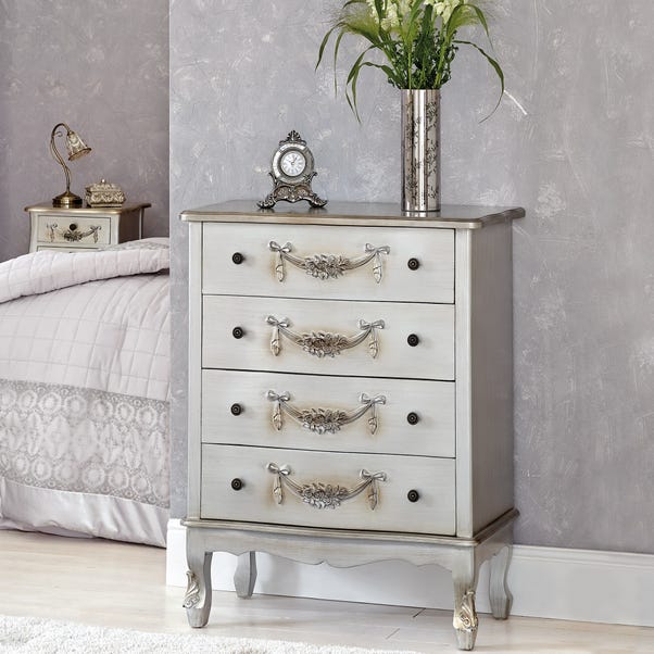 Toulouse Wide 4 Drawer Chest Silver