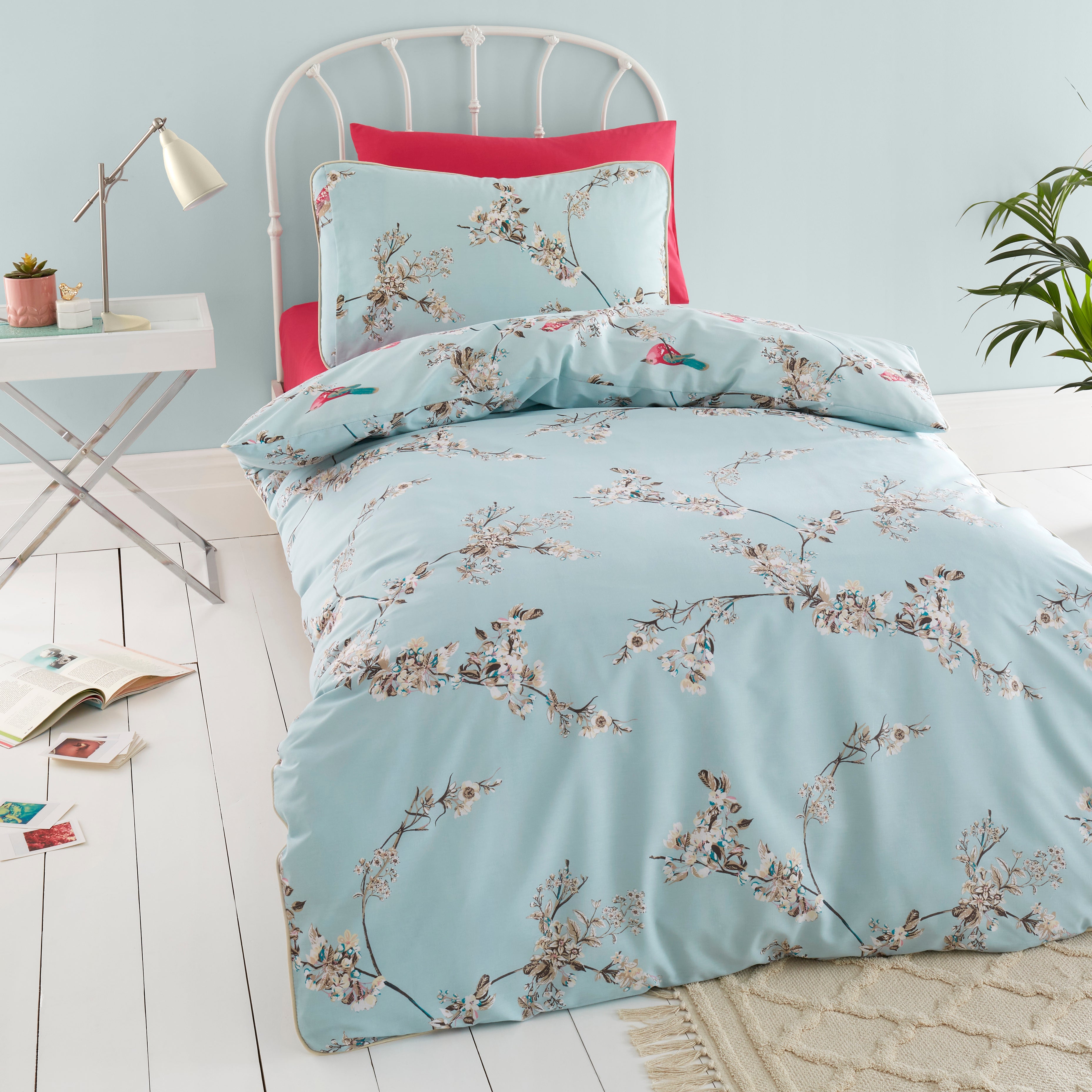 Beautiful Birds Duck Egg Duvet Cover And Pillowcase Set Dunelm