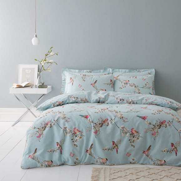 Beautiful Birds Duck-Egg Duvet Cover And Pillowcase Set | Dunelm