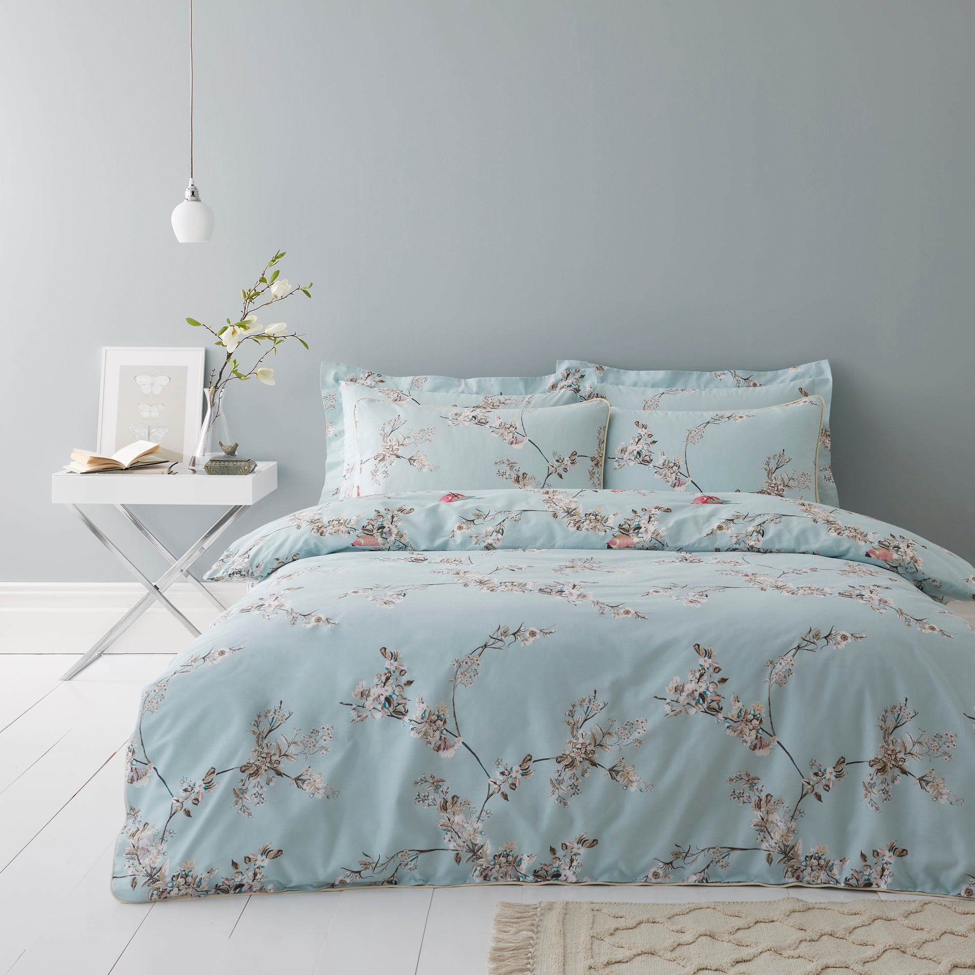 Beautiful Birds Duck-Egg Duvet Cover and Pillowcase Set | Dunelm