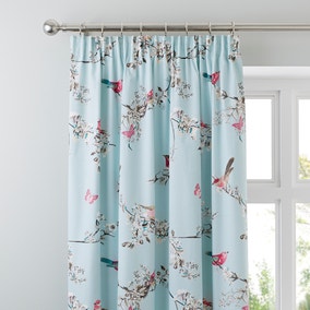 Beautiful Birds Duck-Egg Thermal Pencil Pleat Curtains