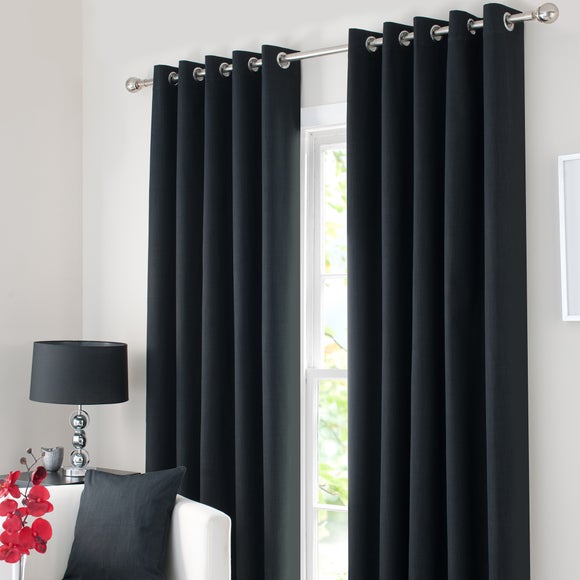 Solar Black Blackout Eyelet Curtains | Dunelm