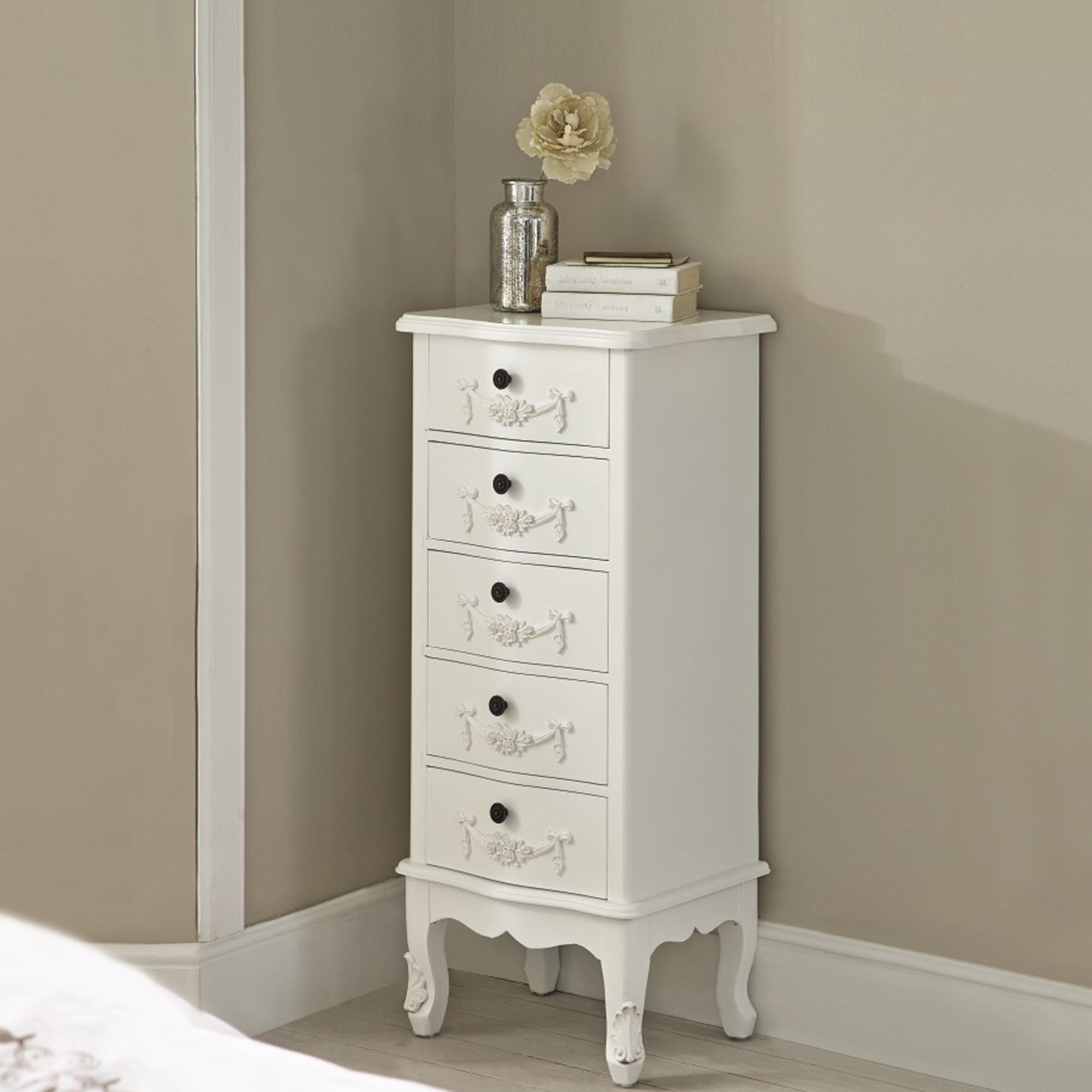 Toulouse Ivory 5 Tall Chest of Drawers White